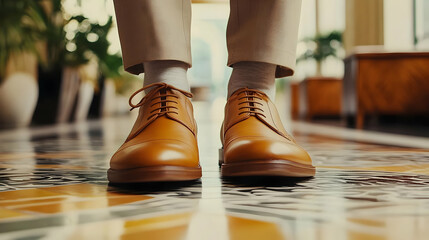 Tan Leather Oxfords Polished Shoes Image