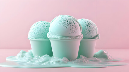 Melting Mint Ice Cream 3D Illustration