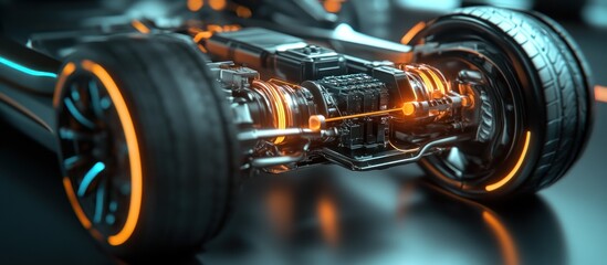 Fototapeta premium Futuristic electric vehicle drivetrain close-up.