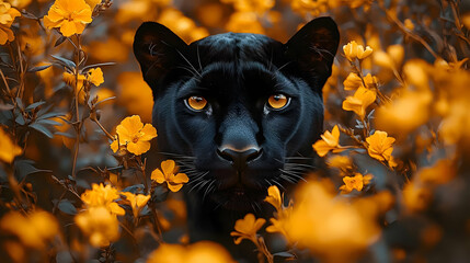 Majestic Black Panther in Orange Blossoms