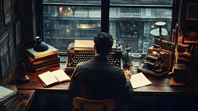 Rainy Day Writer Illustration - Powered by Adobe