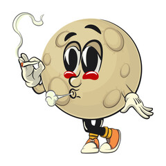 Moon mascot character illustration smoke calmly, cartoon mascot isolated, work of hand drawn