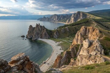 The baikal region's unique rock formations and geological features, steppe scenery, rocky outcroppings, baikal region geology, landforms, natural wonders