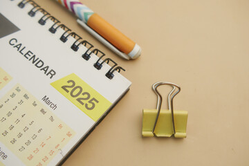2025 year calendar on office desk