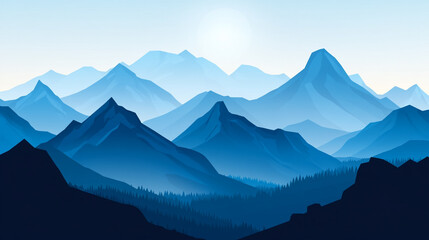 Fototapeta premium Mountains bathed in soft blue hues at sunrise creating a tranquil atmosphere