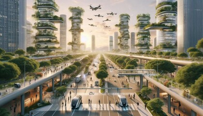 Obraz premium Future of Sustainable Cities: Technology and Nature in Harmony