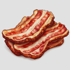 Flavorful Bacon Strips Stacked Together on a Neutral Background, Perfect for Food Blogs, Cooking Recipes, and Culinary Illustrations