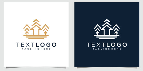 minimal house continuous line logo with tree branch and business card