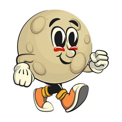 Moon mascot character illustration walking, cartoon mascot isolated, work of hand drawn