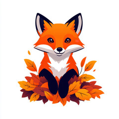 Obraz premium cartoon fox sitting among vibrant autumn leaves, showcasing playful expression. warm colors of leaves complement fox bright fur, creating cheerful autumn scene