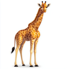 Fototapeta premium cartoon giraffe standing tall with vibrant coat of spots, showcasing its long neck and playful expression. This whimsical illustration captures charm of wildlife
