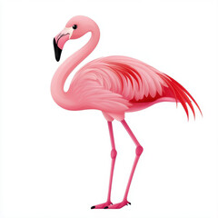 Fototapeta premium cartoon flamingo standing on one leg, showcasing vibrant pink feathers and graceful posture. This whimsical bird adds playful touch to any design