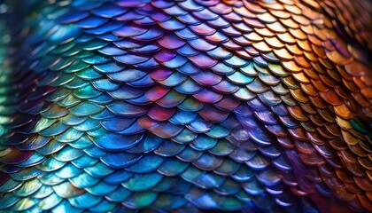 Iridescent scales shimmer with vibrant blues, purples, and oranges.