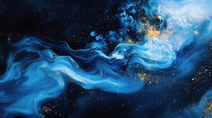 Abstract Blue and Gold Cosmic Waves in Artistic Design