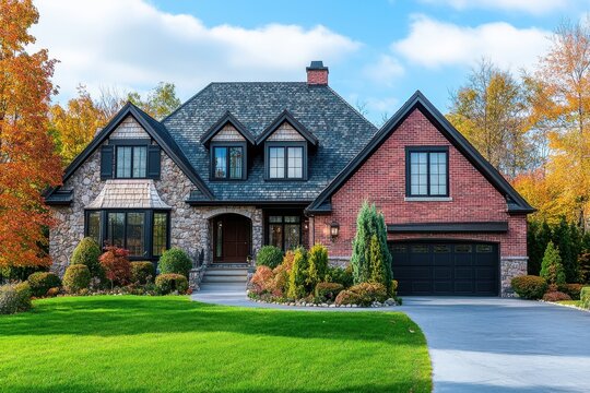 Suburban abode. Family dwelling. Custom home layout. Home arrangement in the suburbs. Cozy suburban residence. Architectural concept