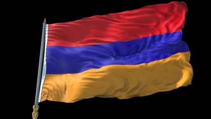 Armenian Flag on a flagpole Waving on Transparent Alpha Background