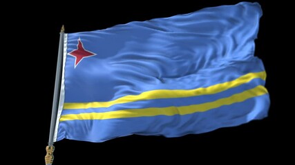 Aruban Flag on a flagpole Waving on Transparent Alpha Background
