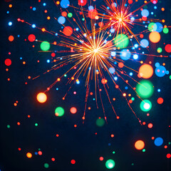 Fototapeta premium Vibrant and colorful sparkling fireworks against a night sky background with bright glowing lights and bokeh effects, digital art of abstract concept.