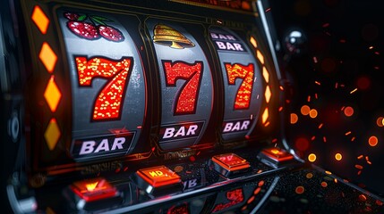 Illuminated Slot Machine Displaying Lucky Sevens and Cherries