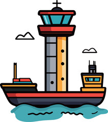 Colorful Lighthouse and Boat Illustration