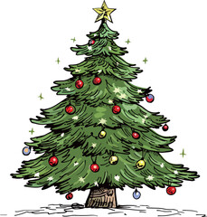 Festive Christmas Tree with Ornaments and Star