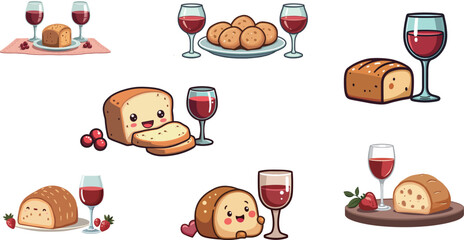 Cute Bread and Wine Illustrations for Food Lovers