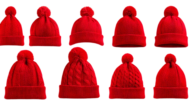 Red winter hats For Girls isolated on white background