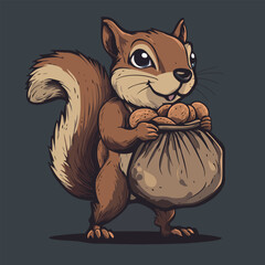 Cheerful Squirrel with a Bag of Nuts