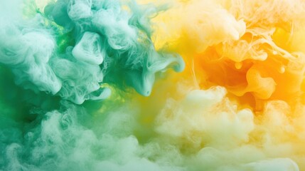 Bright colors blend seamlessly as green, yellow, and orange paint burst together, creating a dynamic and captivating visual display