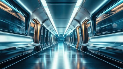 Obraz premium A futuristic subway station with sleek design and illuminated pathways.