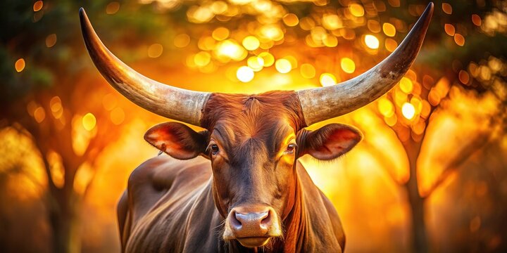 Ankole Watusi cattle grace bokeh photography with their horns.