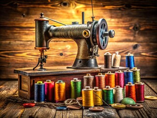 A silent sentinel of past creations, a vintage sewing machine rests in rustic stillness.