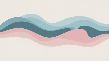 Abstract waves in soothing pastel colors with a gradient from light blue to light pink on a soft beige background in a flat style.
