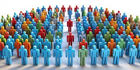Fototapeta premium Schematic of a crowd following a leader, schematic, crowd, leader, pictogram, followers, leadership, guidance