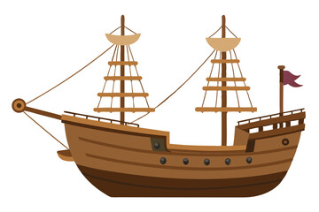 Vintage Wooden Ship Model on Pristine White Background – Timeless Nautical Charm