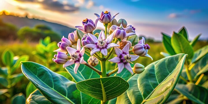 Calotropis gigantea, the crown flower, stands tall in Indian scenes.