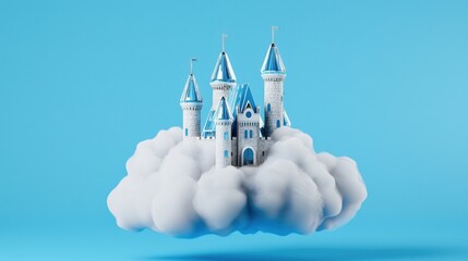 Majestic Floating Fantasy Castle in Ethereal Cloud Landscape