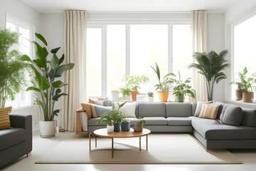 Modern Minimalist Living Room with Neutral Tones and Natural Accents