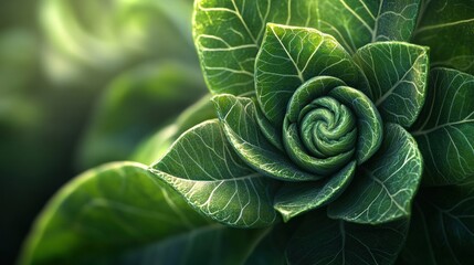 Fototapeta premium The Enigmatic Spiral of Nature: A Close-Up of a Unique Leaf Formation