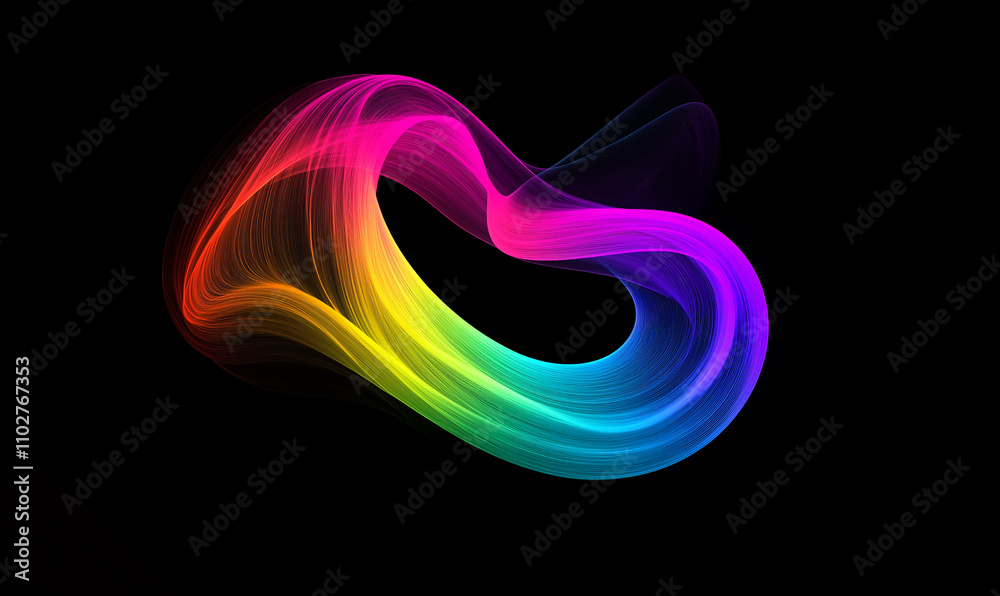 Wall mural a colorful rainbow-like light, with flowing lines and curves on a dark background, creating an abstr