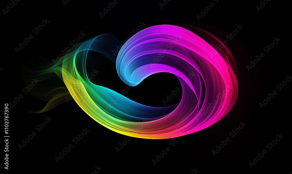 Wall mural a colorful rainbow-like light, with flowing lines and curves on a dark background, creating an abstr