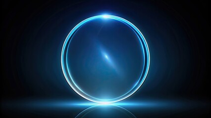 Obraz premium Gradient blurry circle with dark blue aura on frosted glass effect, against a black background, gradient, blurry, circle