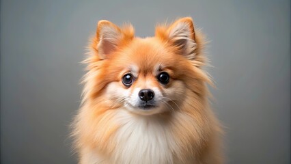 Obraz premium Cream and orange Pomeranian dog gazing at camera on background, Pomeranian, dog, cream, orange, fluffy, pet, cute, adorable, small