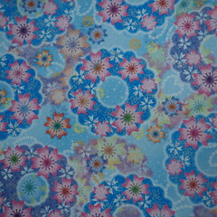 Traditional Japanese patterns on colorful background (floral theme)