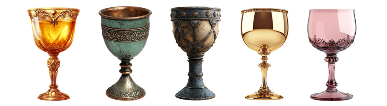 Collection of antique goblet Isolated On Transparent Background