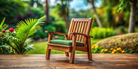 Obraz premium Elegant, tilt-shift teak wood chair. Soft foam base for comfort.