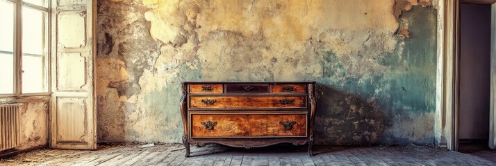 Antique Wooden Dresser In A Derelict Room