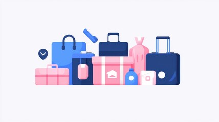 Traveling budget saving. Variety of colorful luggage and bags stacked together.