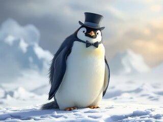 Fototapeta premium Position penguin centrally or off-center using the rule of thirds for compelling penguin illustrations.