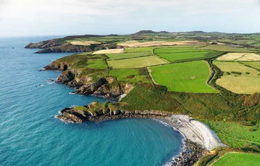 Rolgordijnen zonder boren North over Aber Bach beach from the Cable Hut along the Irish Sea coast of Pembrokeshire at Granston, Wales. Pembrokeshire Coast Path. Aerial summer © David Matthew Lyons